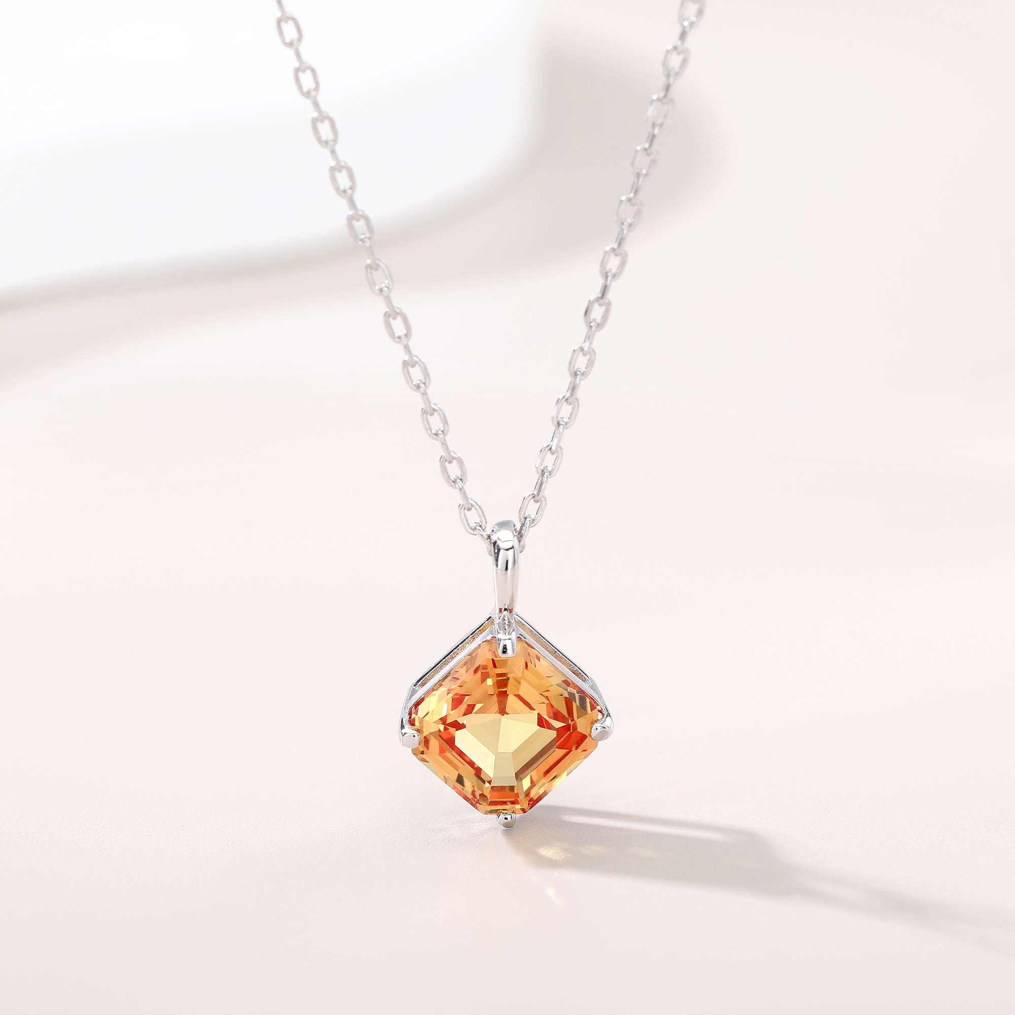 Bezels Set Pendant - Bezel-Set Diamond-Shaped Small Octagonal Orange Color