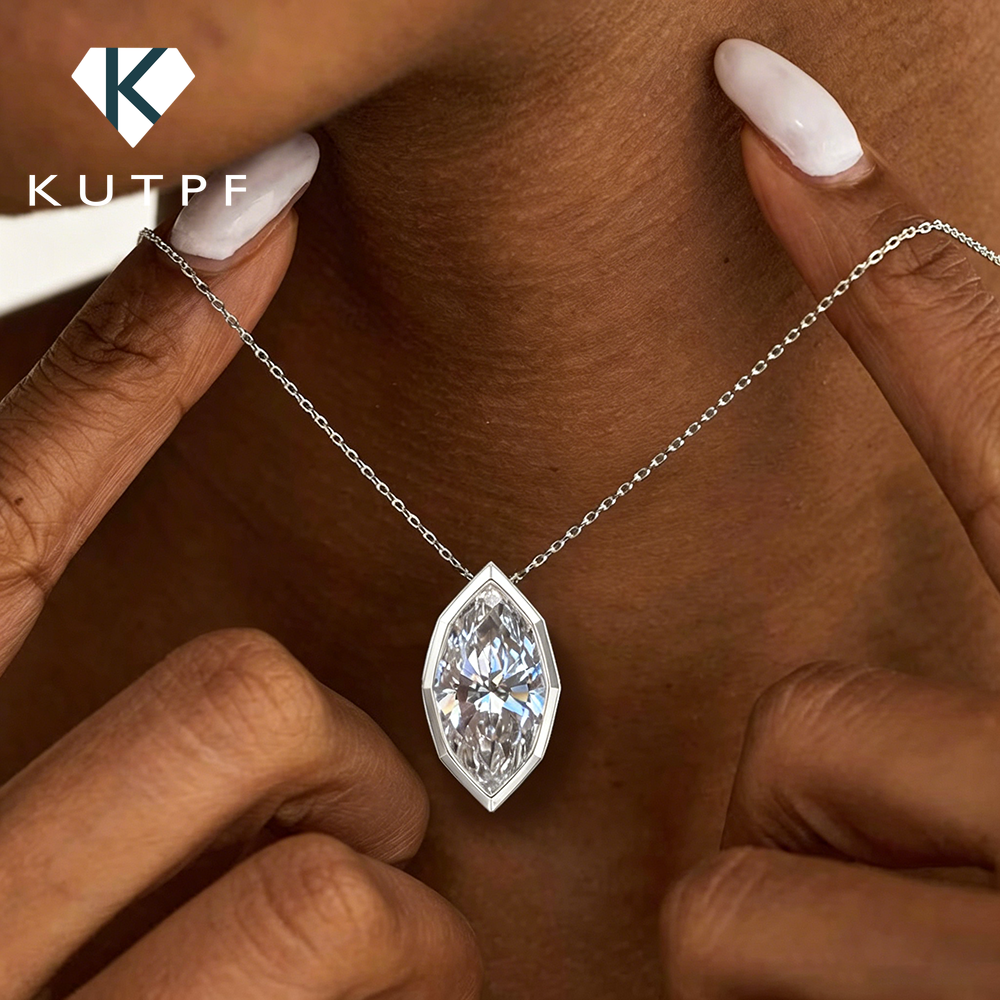 Bezels Set Pendant - 3Carat Bezel Set Marquise Cut Moissanite