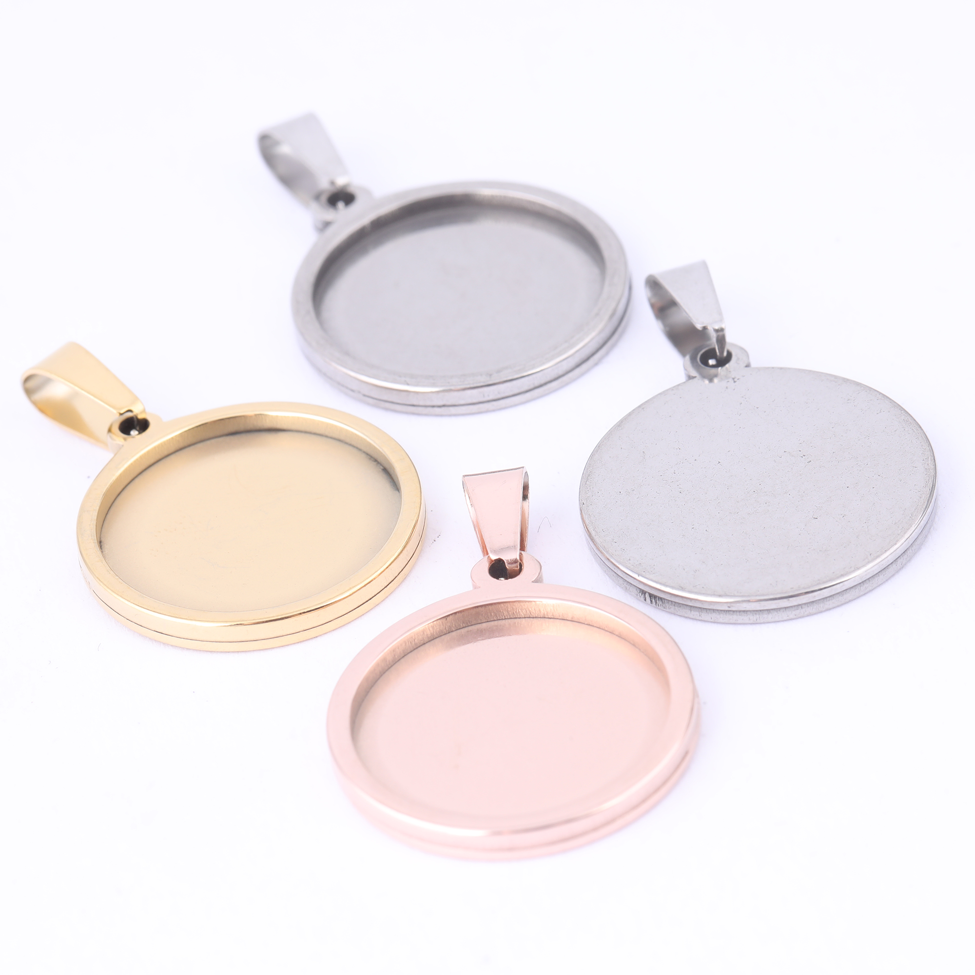 Bezels Set Pendant - 5pcs Stainless Steel 16mm 18mm Cabochon