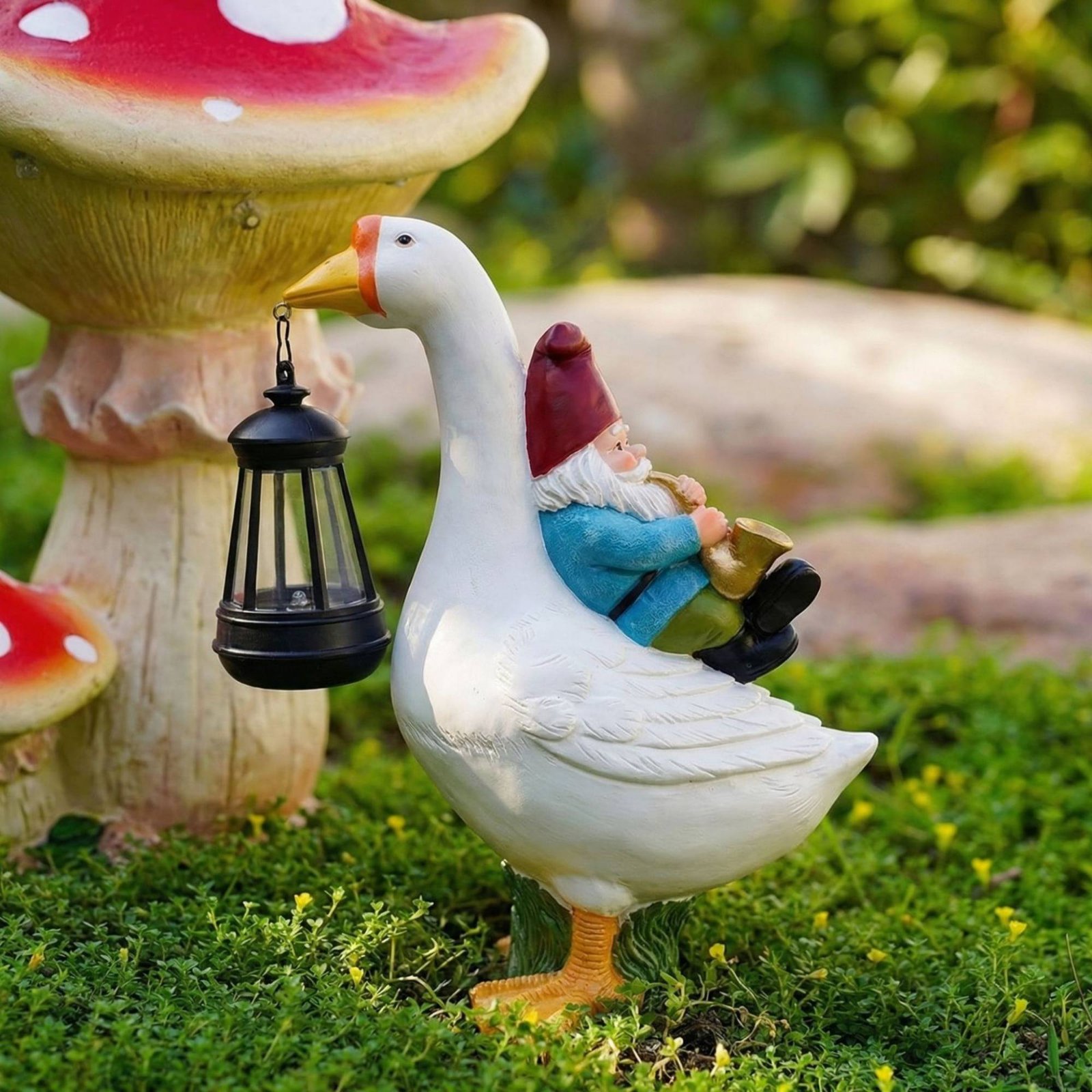 Gnome Riding Goose Statue Weat - Resin Crafts recensie en prijs